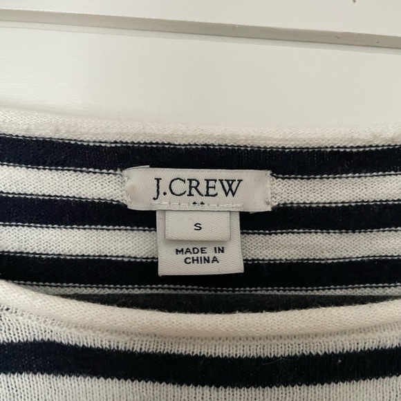 J. Crew navy blue and cream striped sweater with tie. - Picture 2 of 2